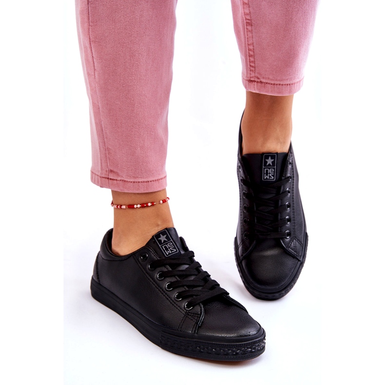 News Ženske kože vezale su klasične crne tenisice crno 5