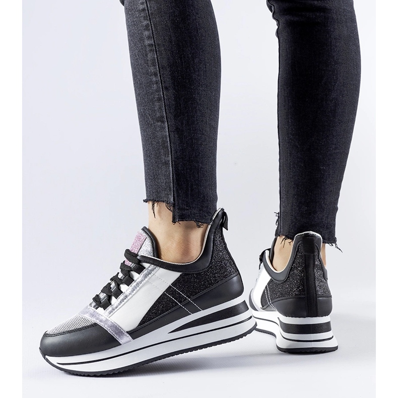 Crne svjetlucave tenisice na Marce platformu crno 1