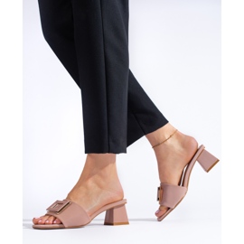 Ženski materijal mules na nisku petu Shelovet prašnjavo roza ružičasta 1