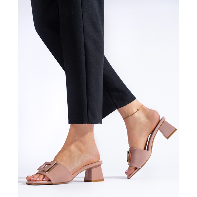 Ženski materijal mules na nisku petu Shelovet prašnjavo roza ružičasta 1