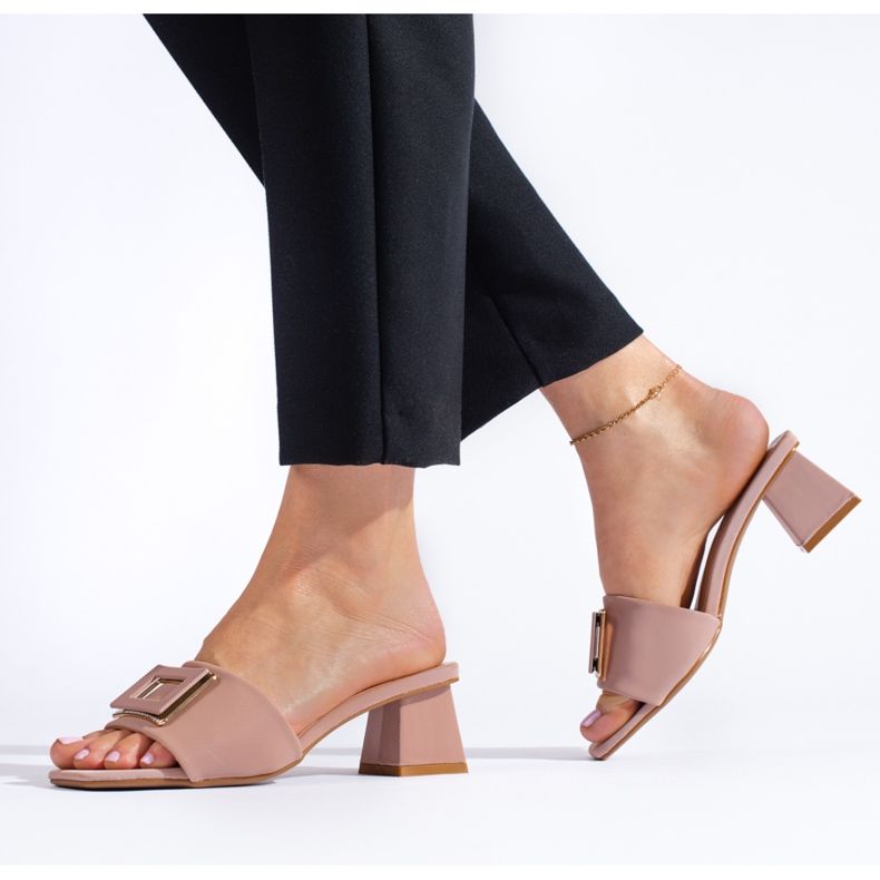 Ženski materijal mules na nisku petu Shelovet prašnjavo roza ružičasta 2