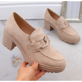 Ženske cipele, antilop mokasine na visoku petu i platformu, bež Vinceza 10921 1