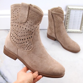 Bež ženske gležnjače s ažurom od brušene kože S.Barski HY66-135 1