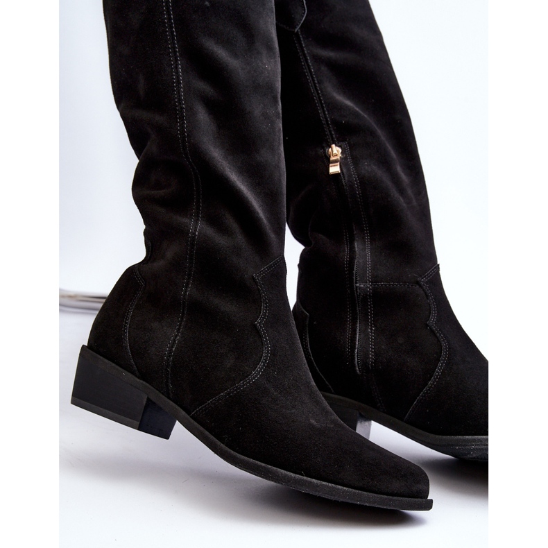 Zazoo 3427 Ženske kaubojske čizme od brušene kože, crne crno 2