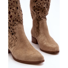 Zazoo 3403 Ženske otvorene čizme na nisku petu svijetlo bež 2