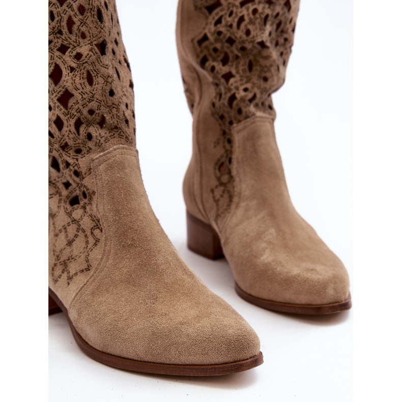 Zazoo 3403 Ženske otvorene čizme na nisku petu svijetlo bež 2