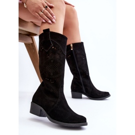 Zazoo 4043 Ažur čizme od brušene kože na visoku petu crno 1