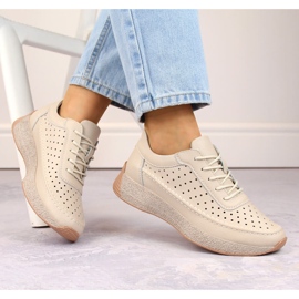 Ženske ažur kožne cipele, bež, Sergio Leone SP013 1