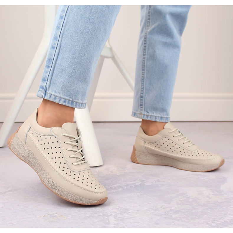 Ženske ažur kožne cipele, bež, Sergio Leone SP013 2