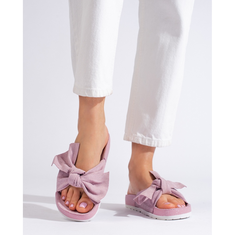 SHELOVET Moderne papuče s mašnom ružičasta 2