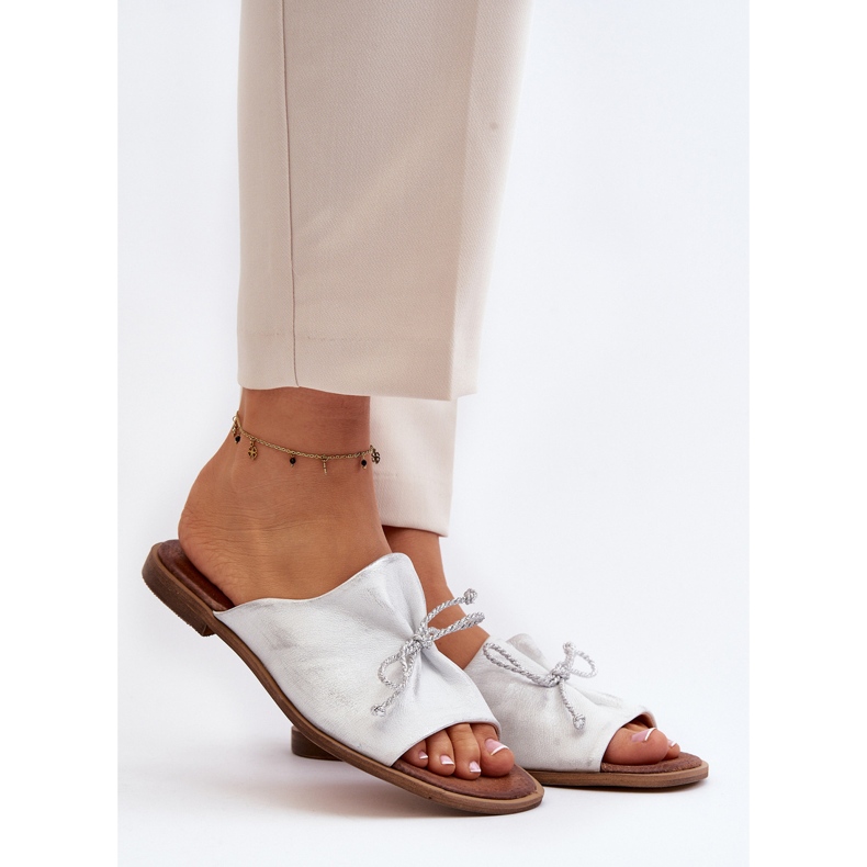 Zazoo 2659 Ženske kožne papuče srebrne srebro 1