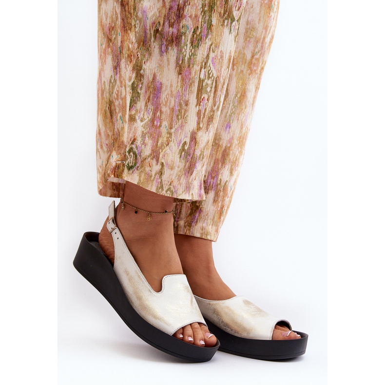 Zazoo 2893 Ženske kožne sandale na debelom potplatu, brušeno zlato zlatni 2