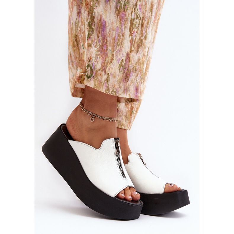 Zazoo 2916 Ženske japanke na masivnoj platformi s patentnim zatvaračem, bijele bijela 2