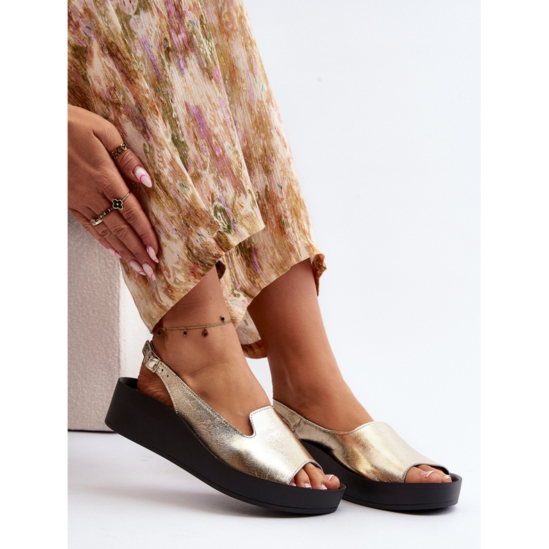 Zazoo 2893 Ženske kožne sandale s debelim potplatom, zlatne zlatni 1