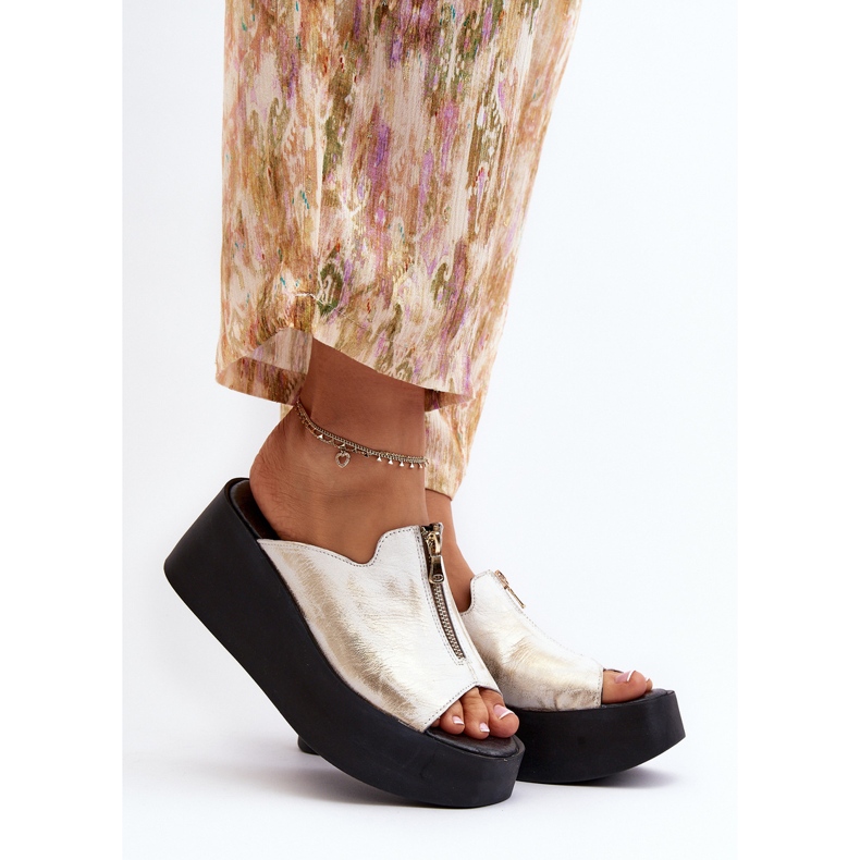 Zazoo 2916 Ženske japanke na masivnu platformu s patentnim zatvaračem, zlatne zlatni 2