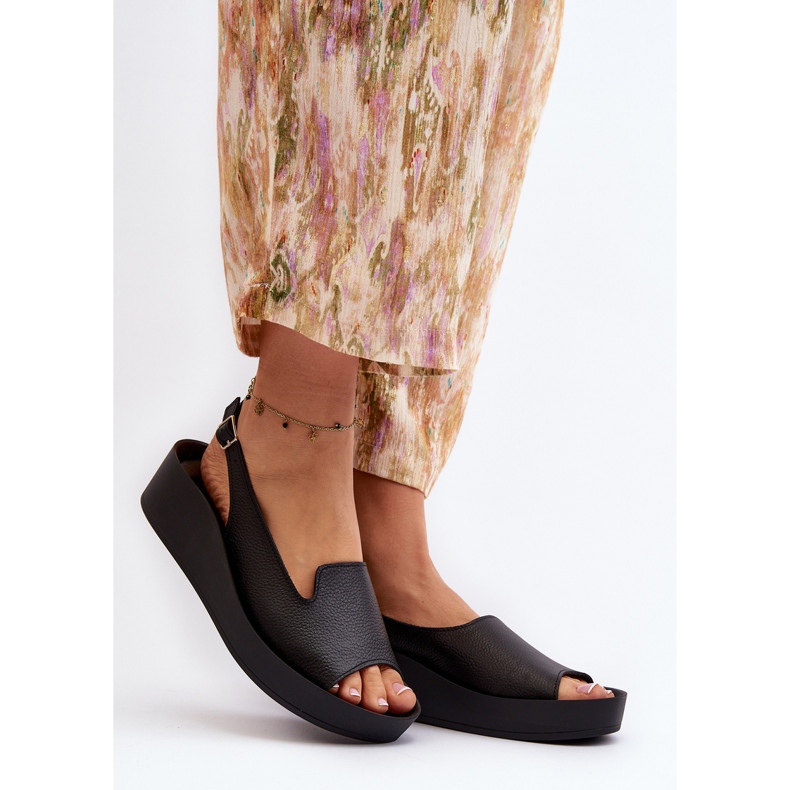 Zazoo 2893 Ženske kožne sandale s debelim potplatom, crne crno 2