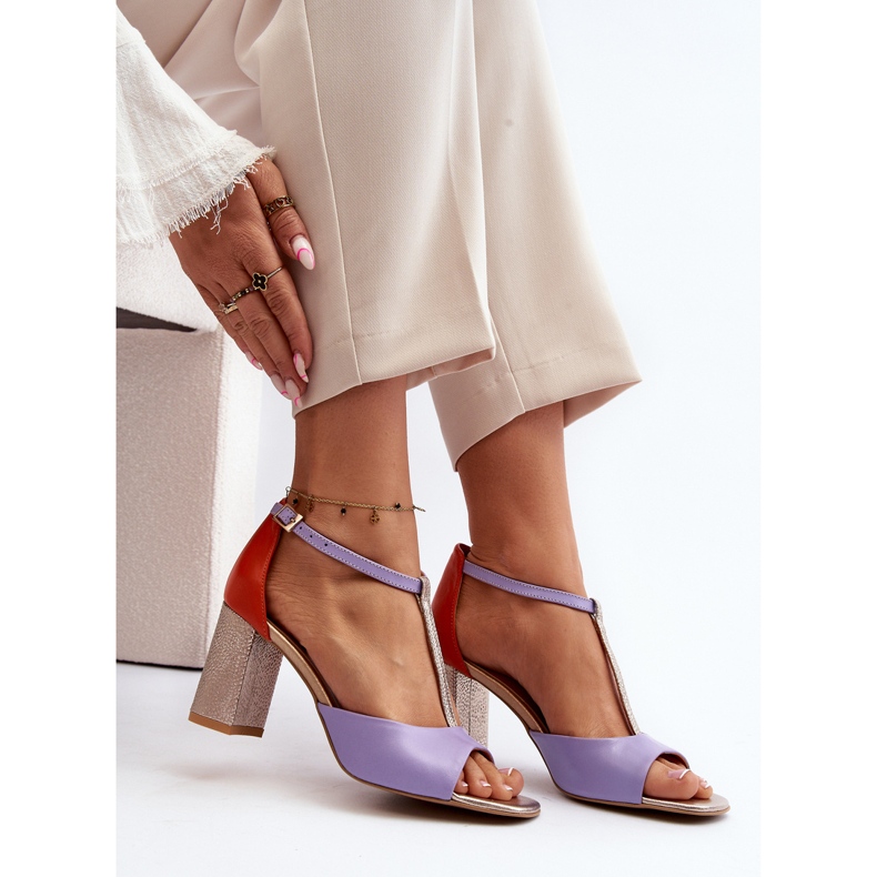 Kožne sandale na visoku petu Laura Messi 2759 Ljubičasta 1