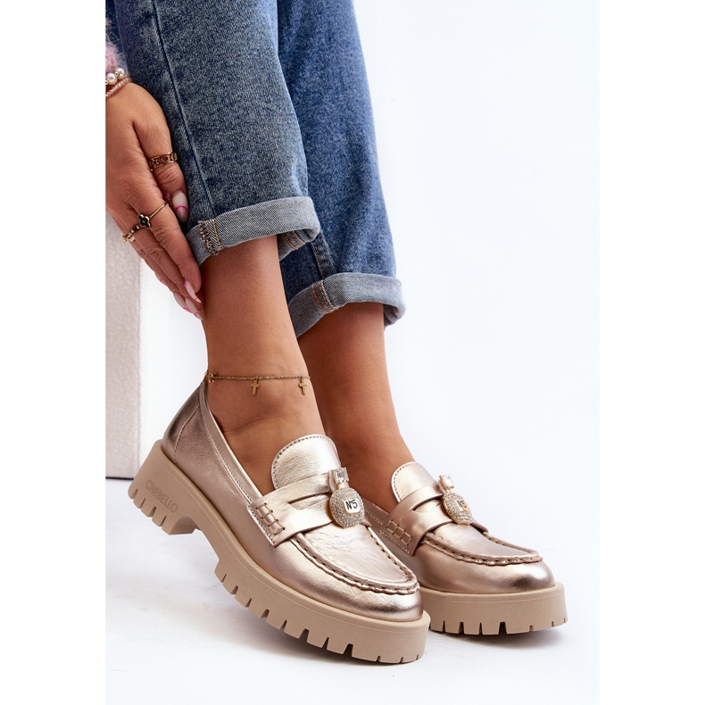 Kožne cipele, mokasine sa CheBello 4291 zlatnim ukrasom 1