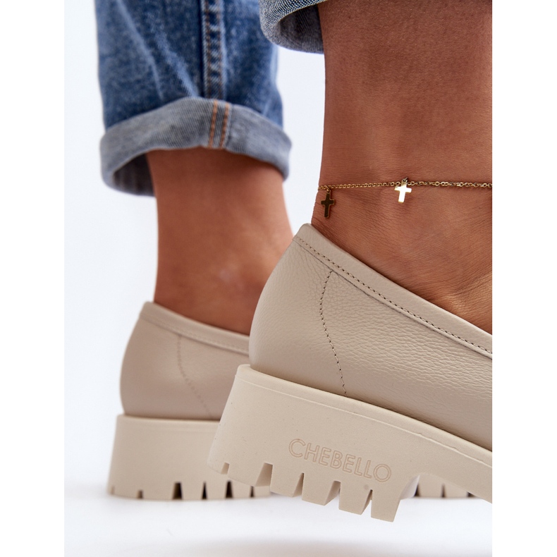 Ženske kožne mokasine s resama CheBello 3096 Bež 1
