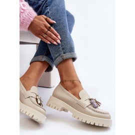 Ženske kožne mokasine s resama CheBello 3096 Bež 2