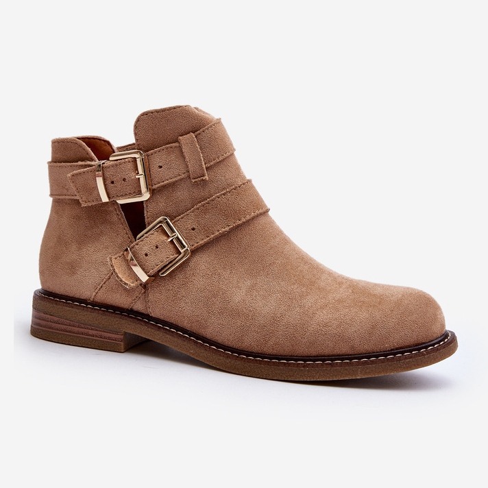 Ženske ravne čizme s naramenicama Bež Melviana 2