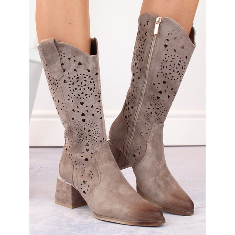 Potocki W WOL210B otvorene čizme od brušene kože, bež 1