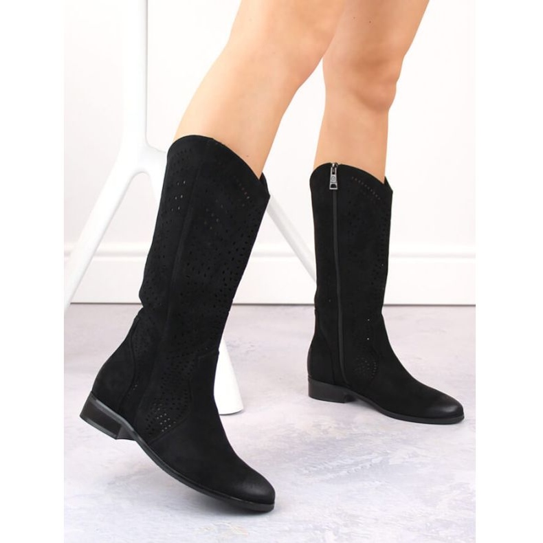 Vinceza W JAN264A crne otvorene čizme od brušene kože crna 2