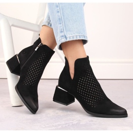 Gležnjače na visoku petu od brušene kože Potocki W WOL213A, crne crno 1