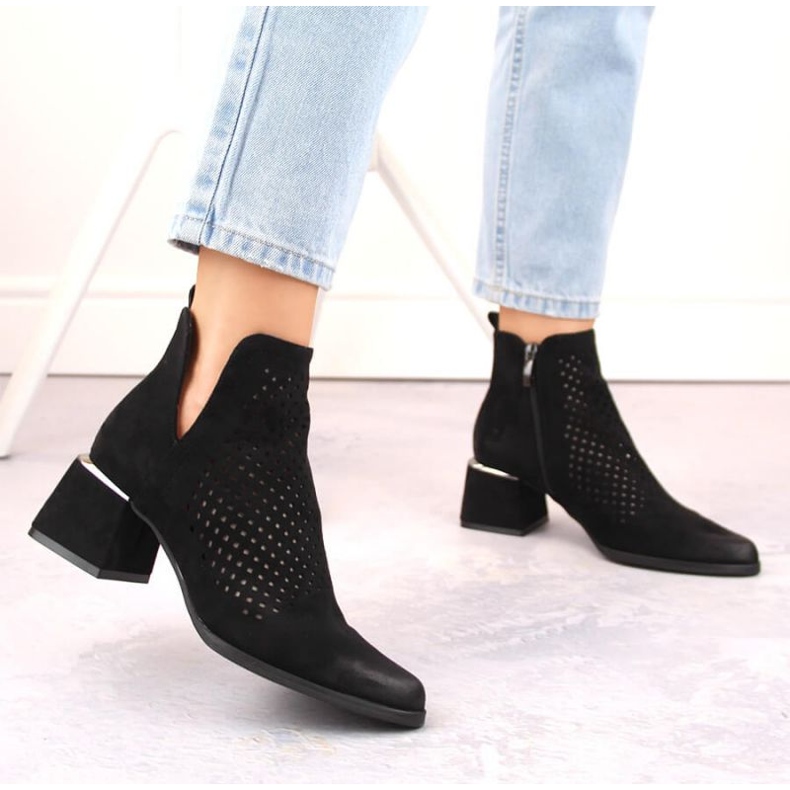 Gležnjače na visoku petu od brušene kože Potocki W WOL213A, crne crno 2