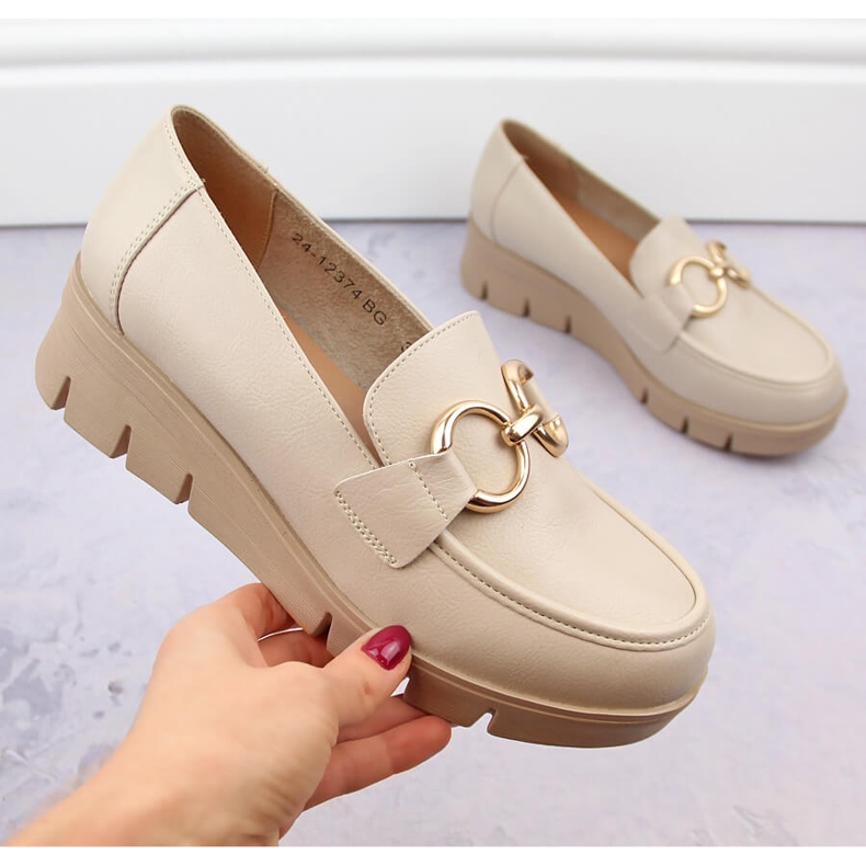 Ženske cipele, wedge mokasine, bež Potocki SZ12374 1