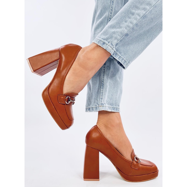 Albers Camel mokasine na visoku petu smeđa 2