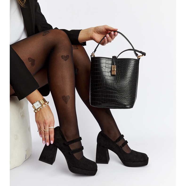 Cher crne cipele s masivnom blok petom crno 1