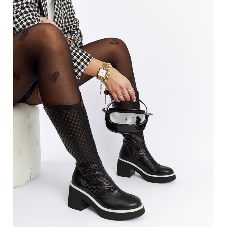 Crne ažurne Anahola čizme na visoku petu crno 2