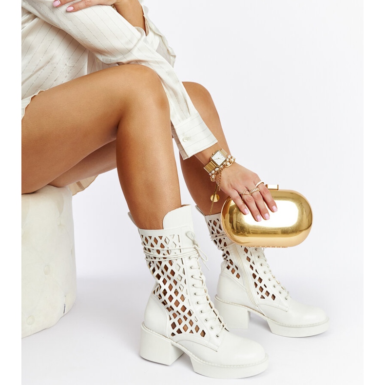 Visalia bijele otvorene čizme na visoku petu bijela 1