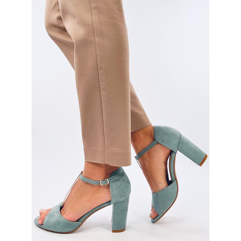 Ferdi Green sandale na visoku petu sa zlatnim ukrasima zelena 2