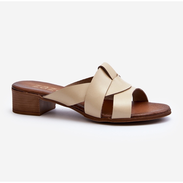 Zazoo 40236 Ženske kožne papuče s niskom petom, bež 2