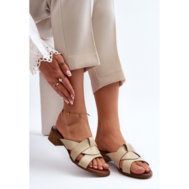 Zazoo 40236 Ženske kožne papuče s niskom petom, bež 1