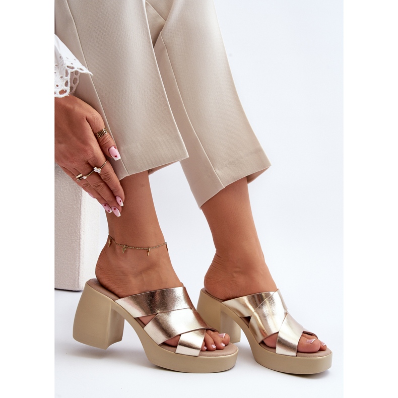 Zazoo 40373 Kožne japanke na bloku, zlatne zlatni 2