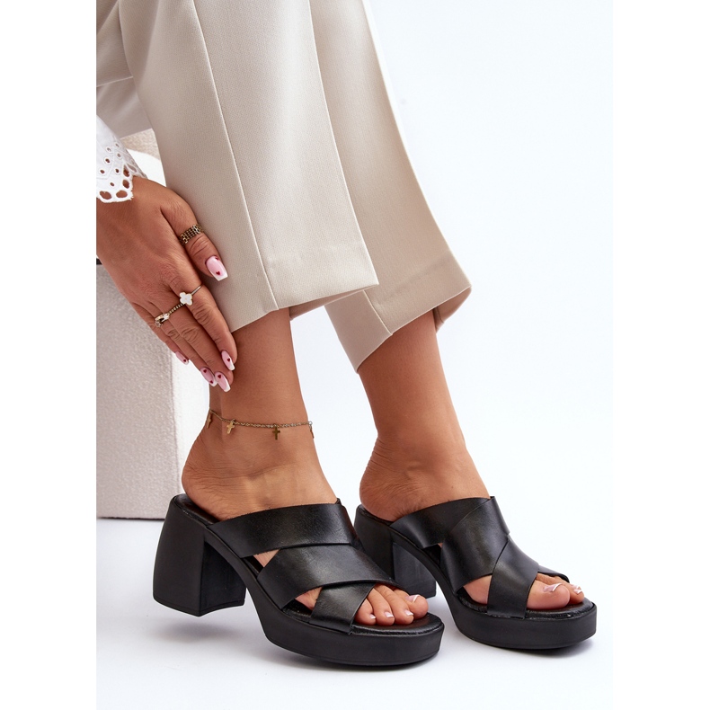 Zazoo 40373 Kožne japanke s blokom, crne crno 2