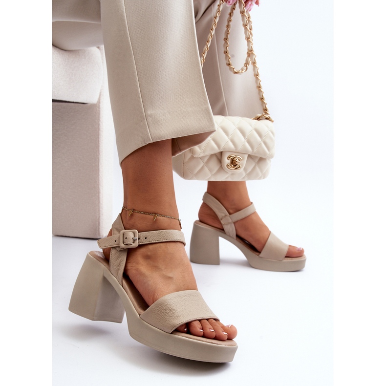 Zazoo 40386 Ženske kožne sandale na bloku, bež 1