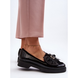 Ženske lakirane mokasine s mašnom Laura Messi 2786 crne crno 1