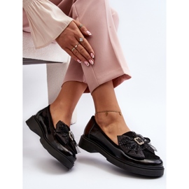 Ženske lakirane mokasine s mašnom Laura Messi 2786 crne crna 2