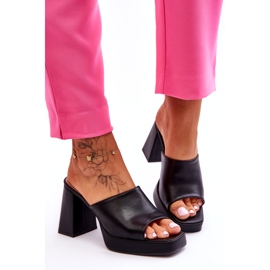 Sweet Shoes Crne kožne papuče na visoku petu crna 5