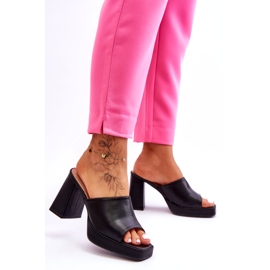 Sweet Shoes Crne kožne papuče na visoku petu crna 6