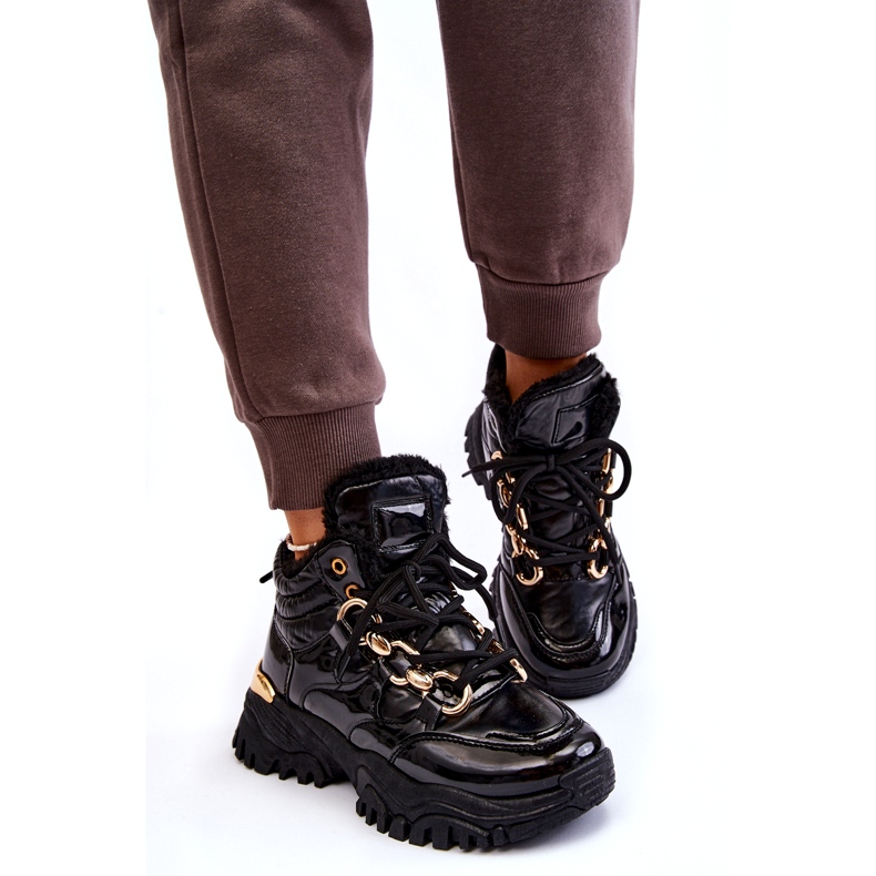 Ženske izolirane sportske cipele planinarske čizme sa zlatnim lancem crnim crno 4