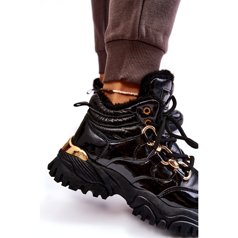 Ženske izolirane sportske cipele planinarske čizme sa zlatnim lancem crnim crno 7