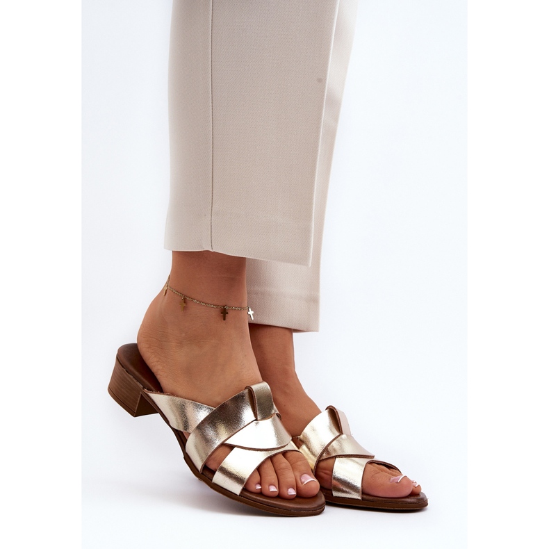 Zazoo 40236 Ženske kožne papuče s niskom petom, zlatne zlatni 2