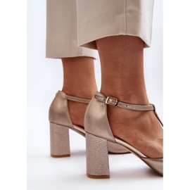 Kožne sandale na visoku petu s ukrasom Laura Messi 2758 Gold zlatna 1