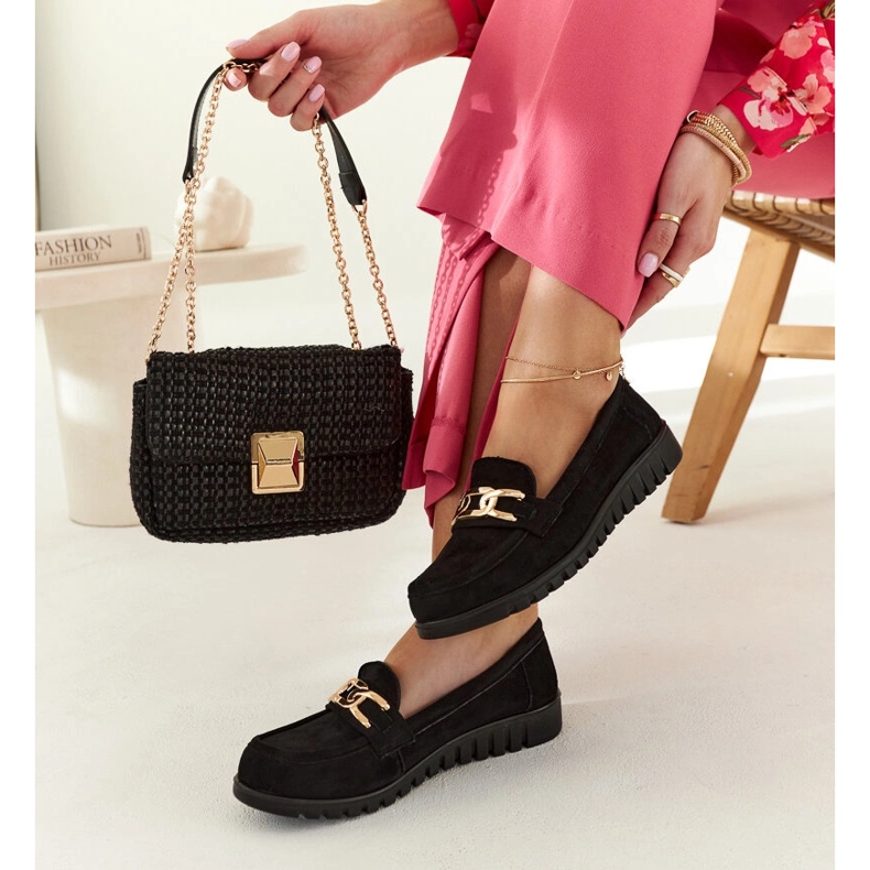 Crne mokasine od brušene kože s kopčom Sardis crna 2