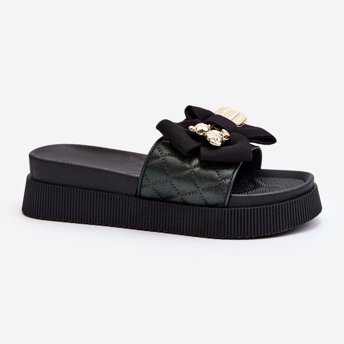 Ženske crne japanke s mašnom i medvjedićem Katterina crno 1